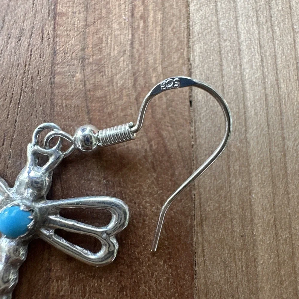 VTG Native‎ American Dragonfly Earrings 1.5 Inch Turquoise 925 Sterling 2.5g New